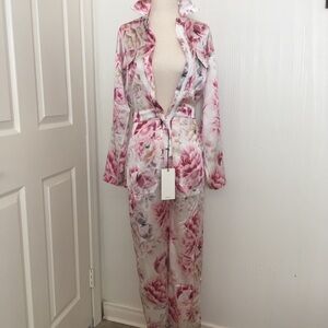 NWT Rivet Utility Silk Floral Jumpsuit pink XS bohemian bridal festival